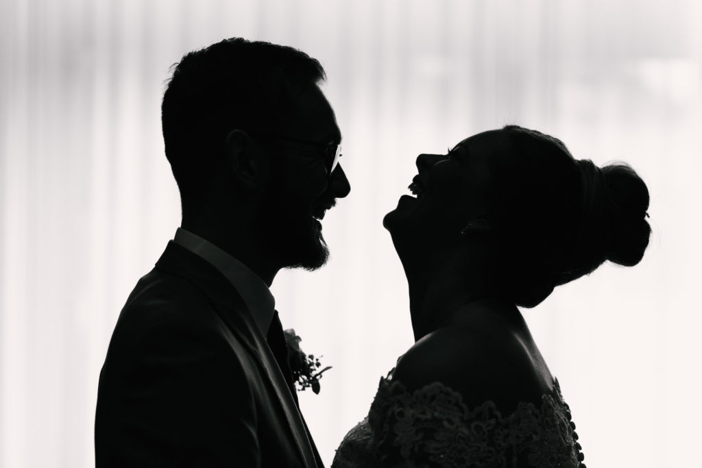 Cool silhouette of bride and groom