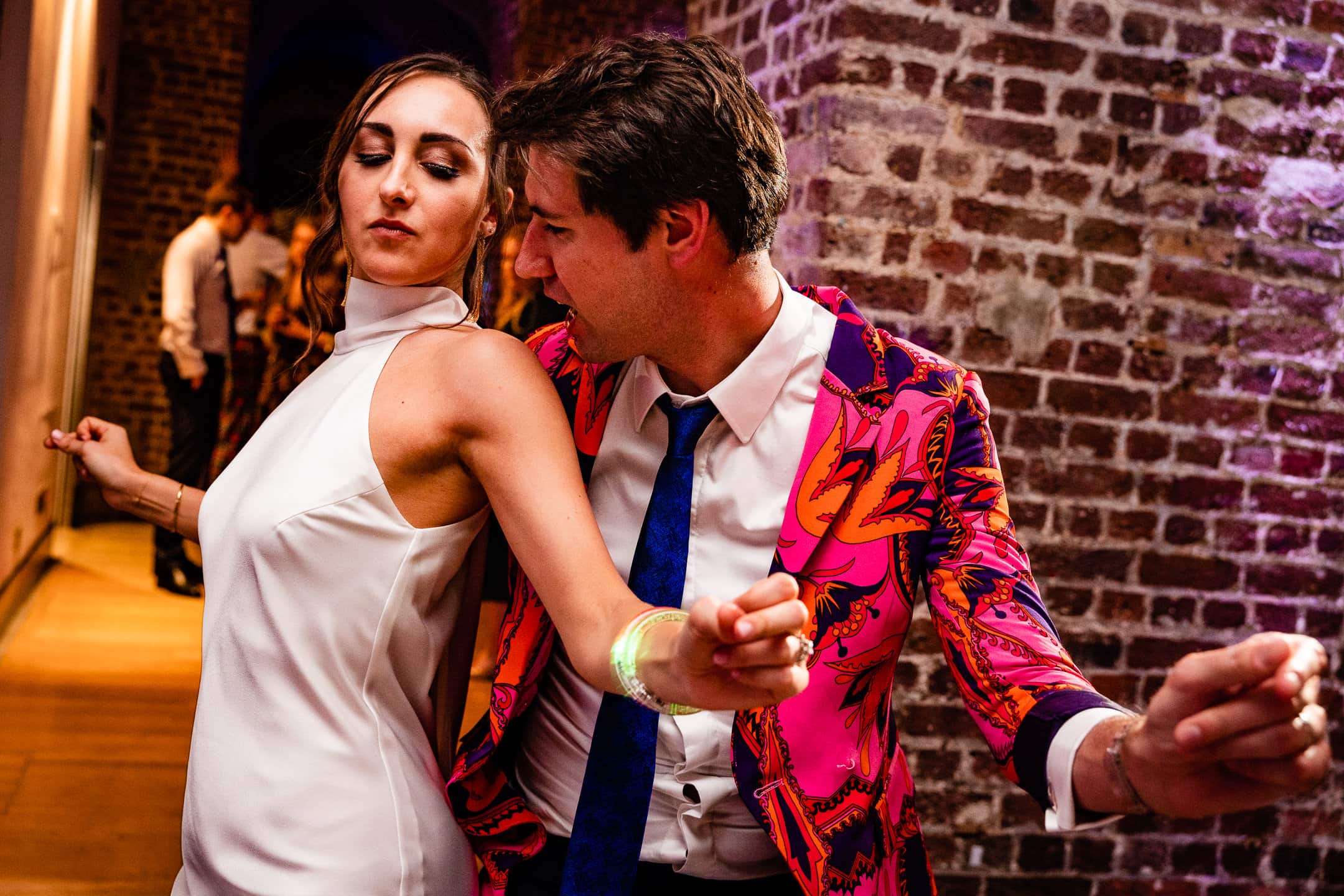 Couple party in vaults at RSA London wedding